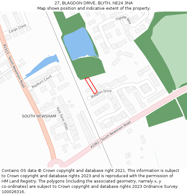 27, BLAGDON DRIVE, BLYTH, NE24 3NA: Location map and indicative extent of plot