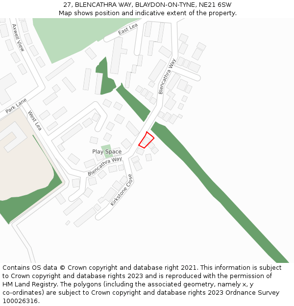 27, BLENCATHRA WAY, BLAYDON-ON-TYNE, NE21 6SW: Location map and indicative extent of plot