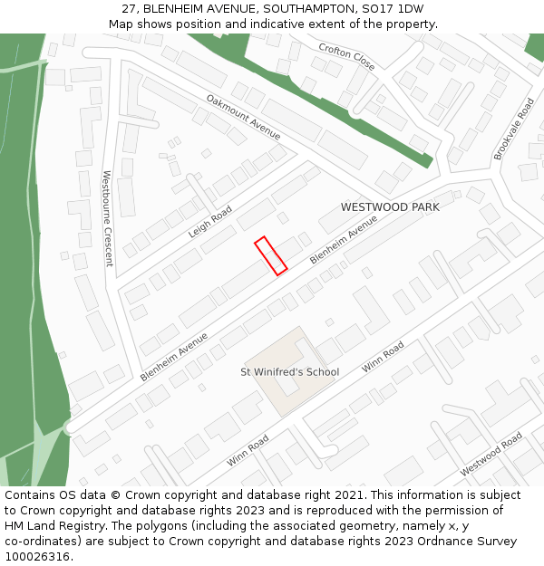 27, BLENHEIM AVENUE, SOUTHAMPTON, SO17 1DW: Location map and indicative extent of plot