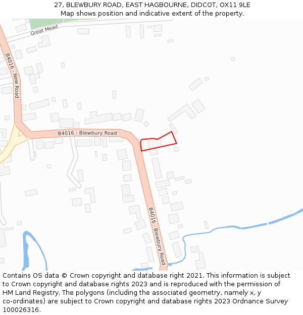 27, BLEWBURY ROAD, EAST HAGBOURNE, DIDCOT, OX11 9LE: Location map and indicative extent of plot