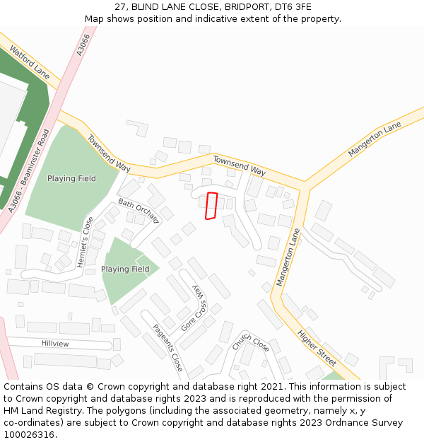 27, BLIND LANE CLOSE, BRIDPORT, DT6 3FE: Location map and indicative extent of plot