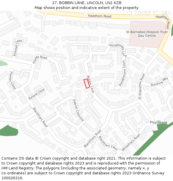 27, BOBBIN LANE, LINCOLN, LN2 4ZB: Location map and indicative extent of plot