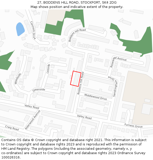 27, BODDENS HILL ROAD, STOCKPORT, SK4 2DG: Location map and indicative extent of plot