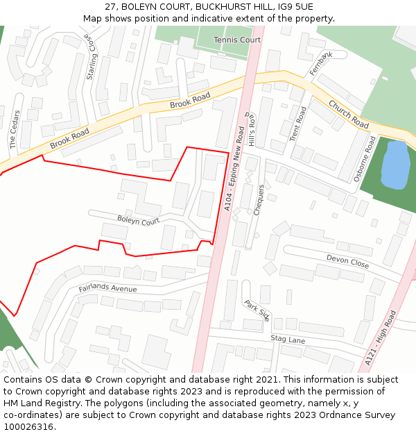 27, BOLEYN COURT, BUCKHURST HILL, IG9 5UE: Location map and indicative extent of plot