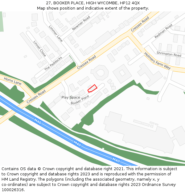 27, BOOKER PLACE, HIGH WYCOMBE, HP12 4QX: Location map and indicative extent of plot