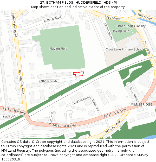 27, BOTHAM FIELDS, HUDDERSFIELD, HD3 4PJ: Location map and indicative extent of plot