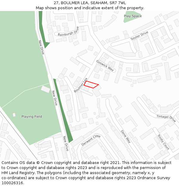 27, BOULMER LEA, SEAHAM, SR7 7WL: Location map and indicative extent of plot