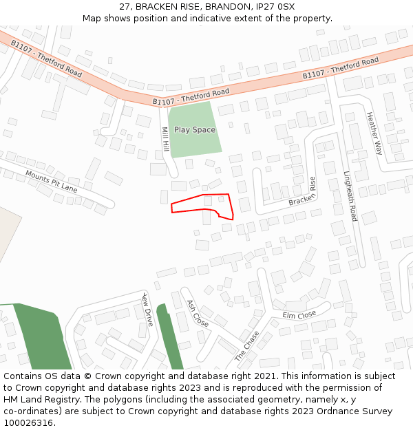 27, BRACKEN RISE, BRANDON, IP27 0SX: Location map and indicative extent of plot