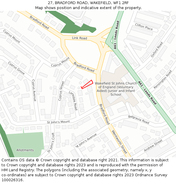 27, BRADFORD ROAD, WAKEFIELD, WF1 2RF: Location map and indicative extent of plot