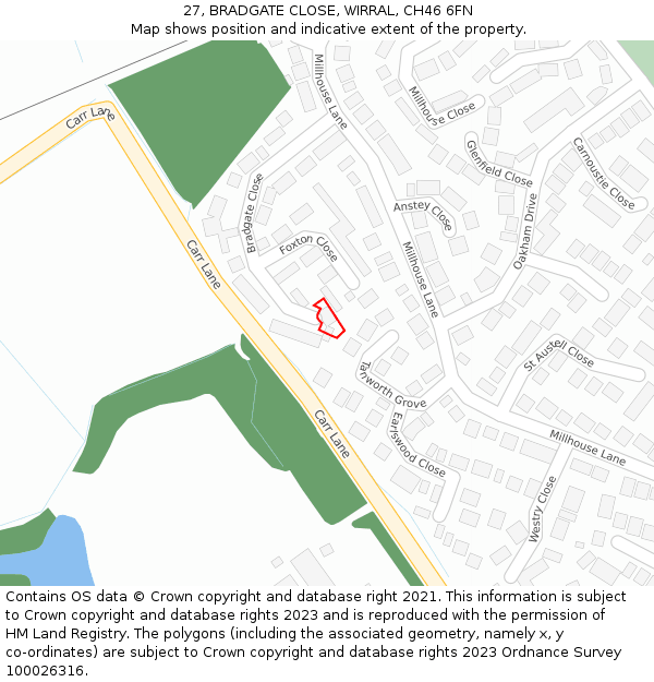 27, BRADGATE CLOSE, WIRRAL, CH46 6FN: Location map and indicative extent of plot