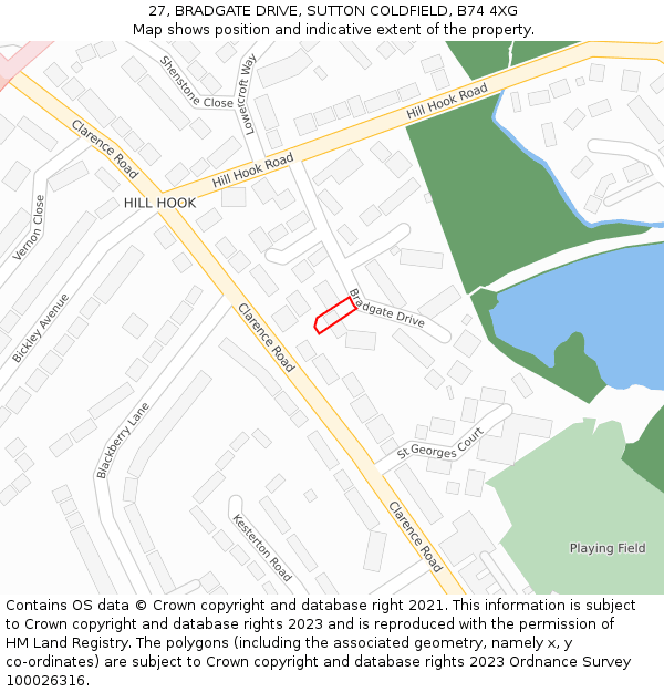 27, BRADGATE DRIVE, SUTTON COLDFIELD, B74 4XG: Location map and indicative extent of plot