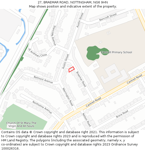 27, BRAEMAR ROAD, NOTTINGHAM, NG6 9HN: Location map and indicative extent of plot