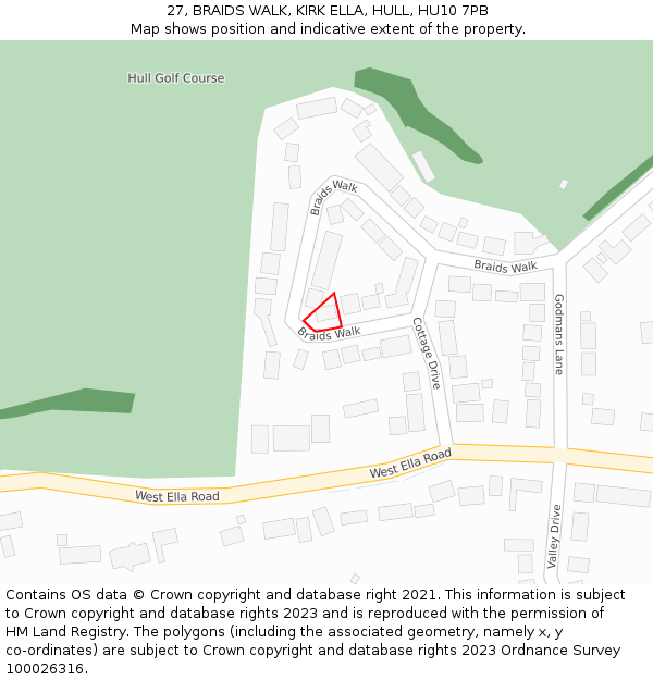 27, BRAIDS WALK, KIRK ELLA, HULL, HU10 7PB: Location map and indicative extent of plot