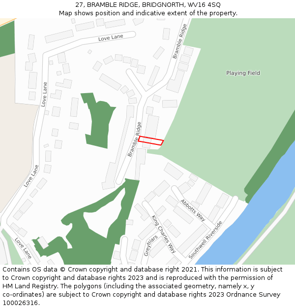 27, BRAMBLE RIDGE, BRIDGNORTH, WV16 4SQ: Location map and indicative extent of plot