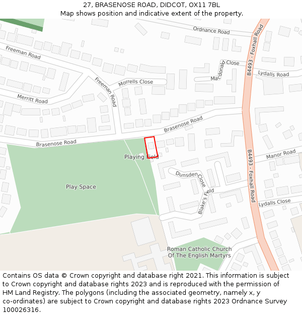 27, BRASENOSE ROAD, DIDCOT, OX11 7BL: Location map and indicative extent of plot