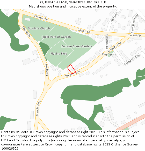 27, BREACH LANE, SHAFTESBURY, SP7 8LE: Location map and indicative extent of plot