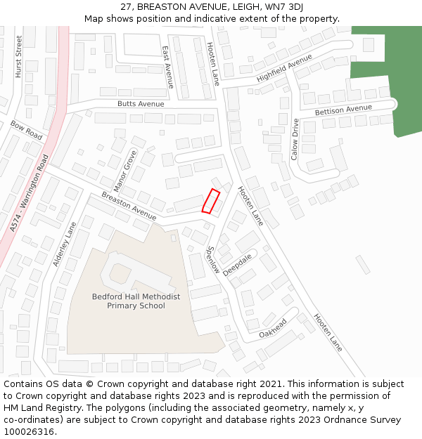 27, BREASTON AVENUE, LEIGH, WN7 3DJ: Location map and indicative extent of plot