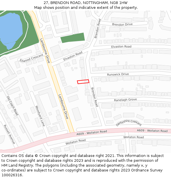 27, BRENDON ROAD, NOTTINGHAM, NG8 1HW: Location map and indicative extent of plot