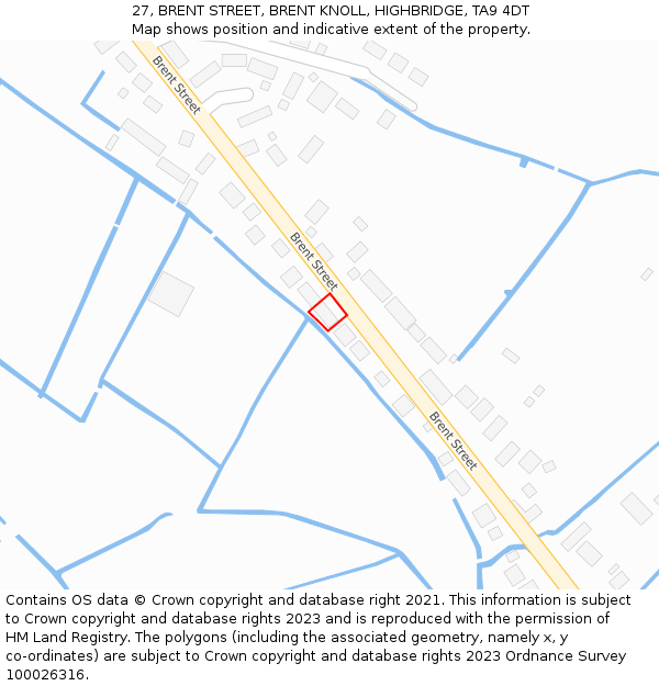 27, BRENT STREET, BRENT KNOLL, HIGHBRIDGE, TA9 4DT: Location map and indicative extent of plot