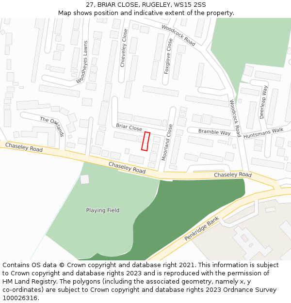 27, BRIAR CLOSE, RUGELEY, WS15 2SS: Location map and indicative extent of plot