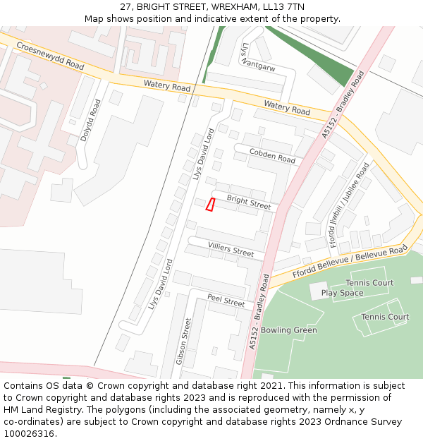 27, BRIGHT STREET, WREXHAM, LL13 7TN: Location map and indicative extent of plot