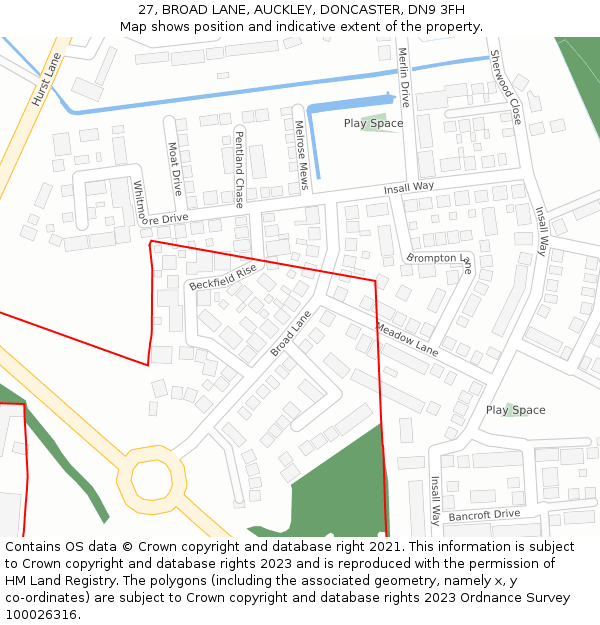 27, BROAD LANE, AUCKLEY, DONCASTER, DN9 3FH: Location map and indicative extent of plot