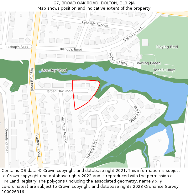 27, BROAD OAK ROAD, BOLTON, BL3 2JA: Location map and indicative extent of plot