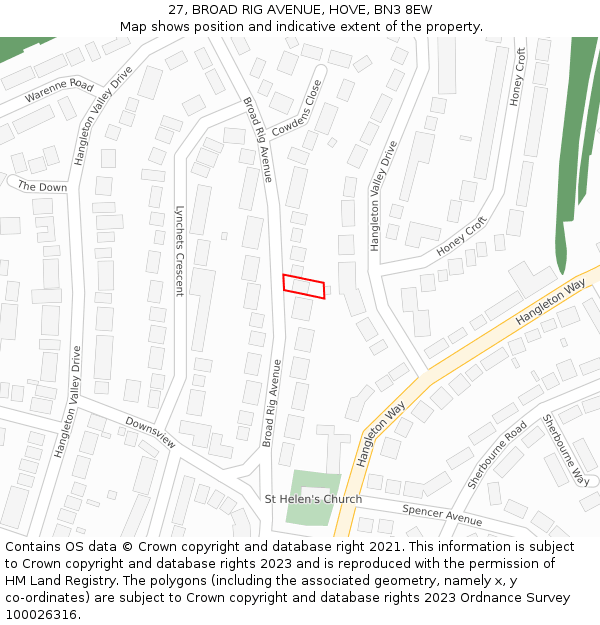27, BROAD RIG AVENUE, HOVE, BN3 8EW: Location map and indicative extent of plot