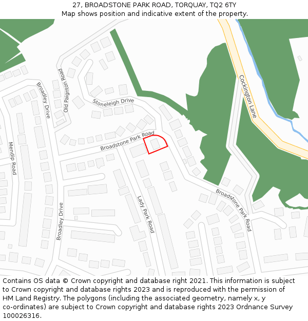 27, BROADSTONE PARK ROAD, TORQUAY, TQ2 6TY: Location map and indicative extent of plot