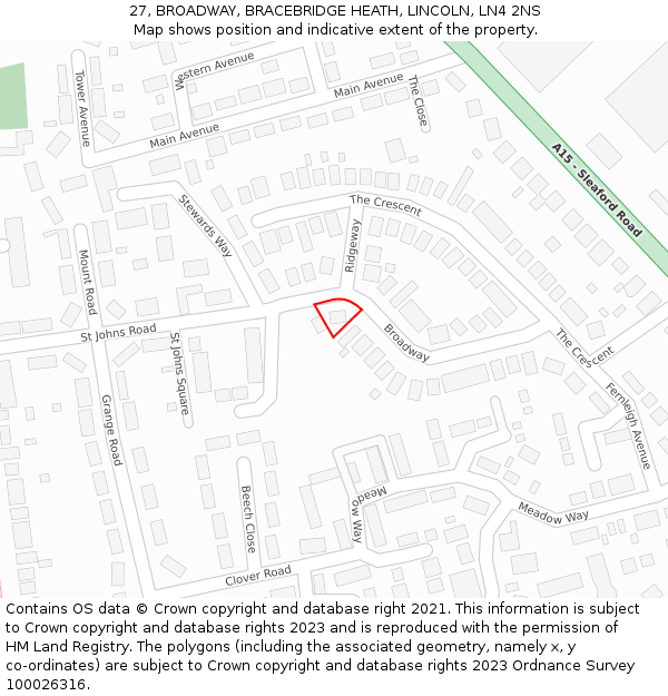 27, BROADWAY, BRACEBRIDGE HEATH, LINCOLN, LN4 2NS: Location map and indicative extent of plot