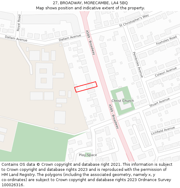 27, BROADWAY, MORECAMBE, LA4 5BQ: Location map and indicative extent of plot