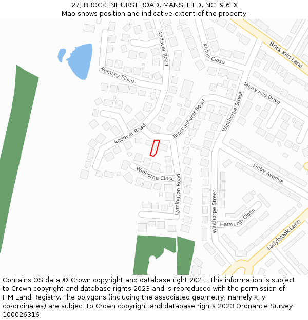 27, BROCKENHURST ROAD, MANSFIELD, NG19 6TX: Location map and indicative extent of plot