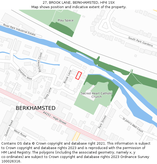 27, BROOK LANE, BERKHAMSTED, HP4 1SX: Location map and indicative extent of plot