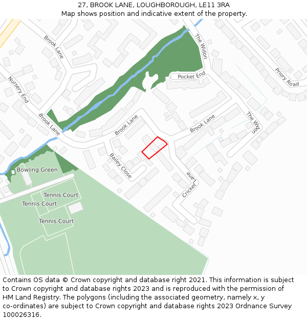 27, BROOK LANE, LOUGHBOROUGH, LE11 3RA: Location map and indicative extent of plot