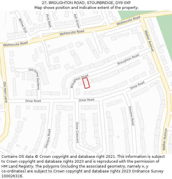 27, BROUGHTON ROAD, STOURBRIDGE, DY9 0XP: Location map and indicative extent of plot