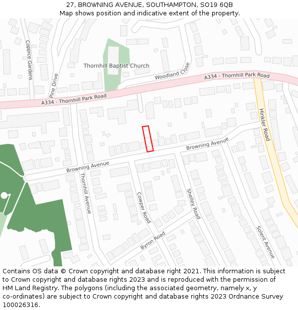 27, BROWNING AVENUE, SOUTHAMPTON, SO19 6QB: Location map and indicative extent of plot