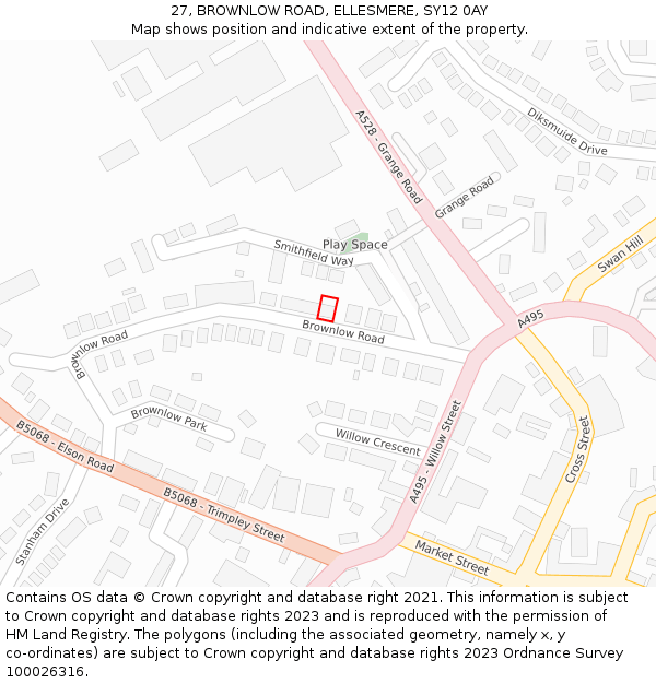 27, BROWNLOW ROAD, ELLESMERE, SY12 0AY: Location map and indicative extent of plot