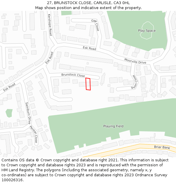 27, BRUNSTOCK CLOSE, CARLISLE, CA3 0HL: Location map and indicative extent of plot