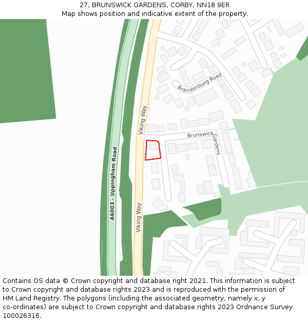 27, BRUNSWICK GARDENS, CORBY, NN18 9ER: Location map and indicative extent of plot
