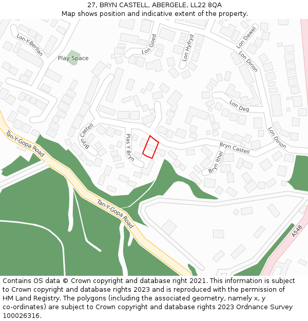 27, BRYN CASTELL, ABERGELE, LL22 8QA: Location map and indicative extent of plot