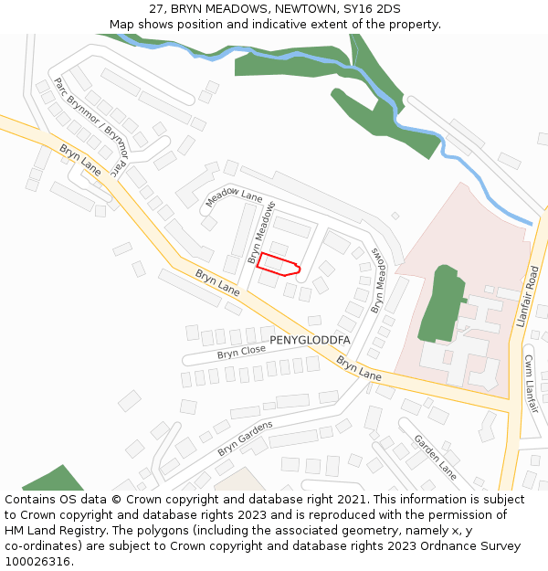 27, BRYN MEADOWS, NEWTOWN, SY16 2DS: Location map and indicative extent of plot