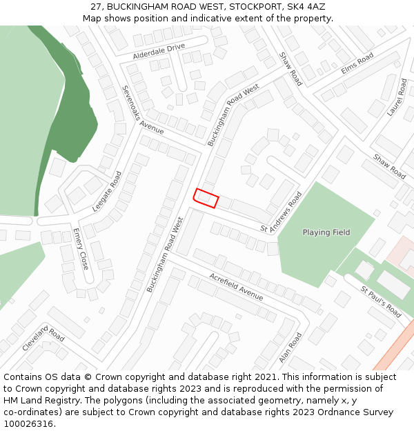 27, BUCKINGHAM ROAD WEST, STOCKPORT, SK4 4AZ: Location map and indicative extent of plot