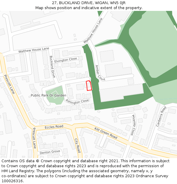 27, BUCKLAND DRIVE, WIGAN, WN5 0JR: Location map and indicative extent of plot