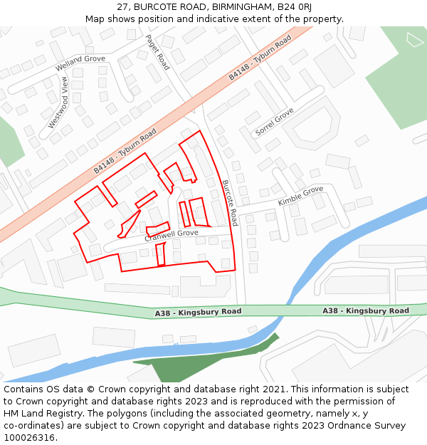 27, BURCOTE ROAD, BIRMINGHAM, B24 0RJ: Location map and indicative extent of plot