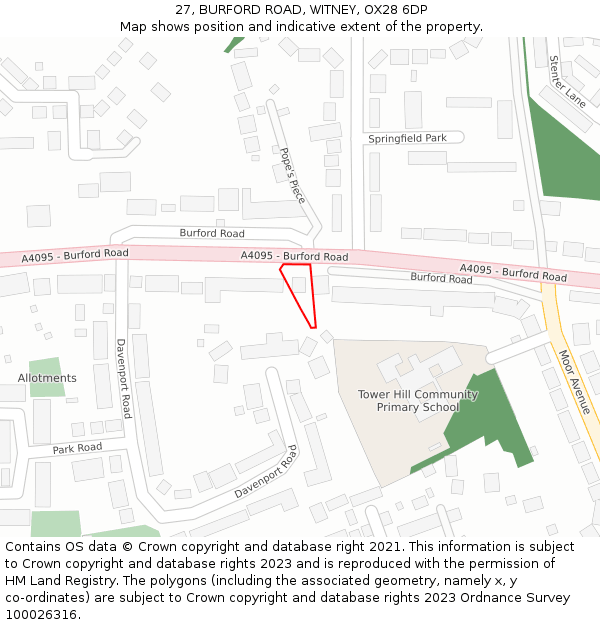 27, BURFORD ROAD, WITNEY, OX28 6DP: Location map and indicative extent of plot