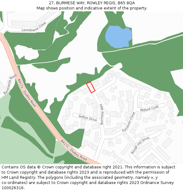 27, BURMESE WAY, ROWLEY REGIS, B65 8QA: Location map and indicative extent of plot