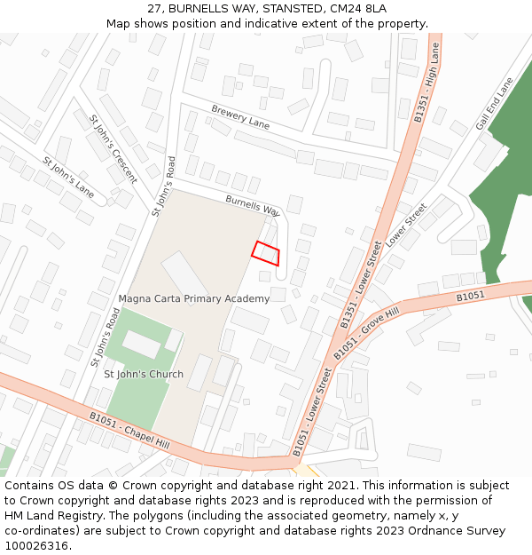 27, BURNELLS WAY, STANSTED, CM24 8LA: Location map and indicative extent of plot