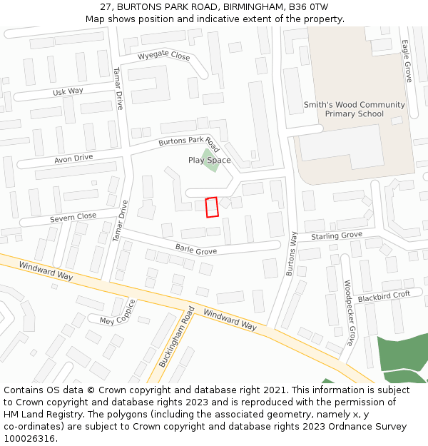 27, BURTONS PARK ROAD, BIRMINGHAM, B36 0TW: Location map and indicative extent of plot
