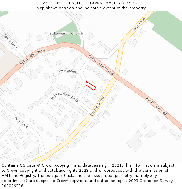 27, BURY GREEN, LITTLE DOWNHAM, ELY, CB6 2UH: Location map and indicative extent of plot