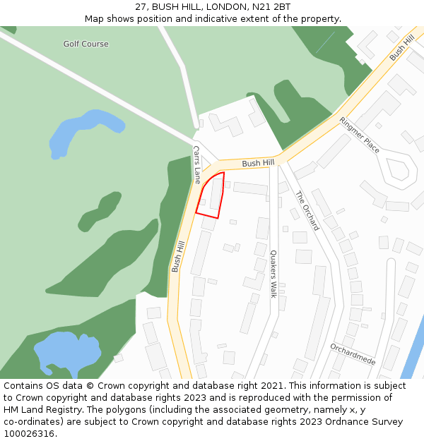 27, BUSH HILL, LONDON, N21 2BT: Location map and indicative extent of plot